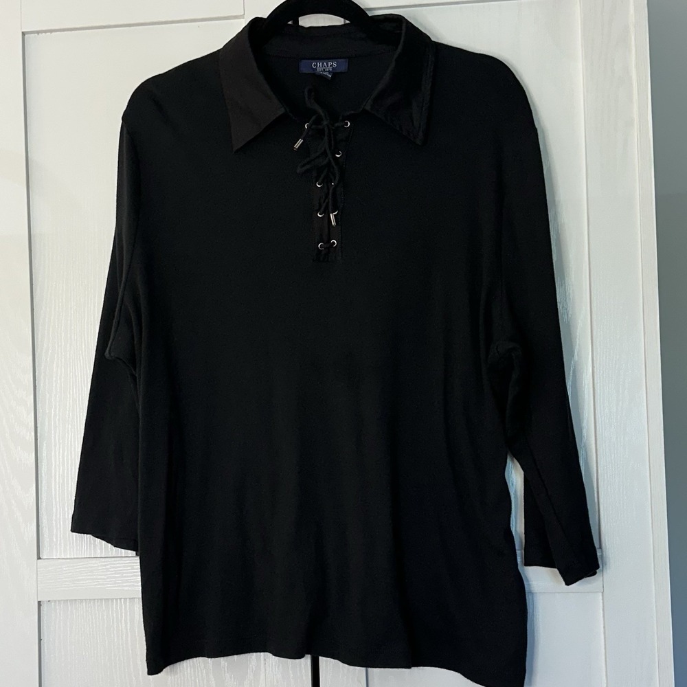 Women's 2X Chaps Black Rodeo Drive Polo Tunic Long Sleeve Sailor Nautical Lacing